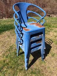 Vintage Blue Metal Stackable Tolix Style Chairs (Set Of 4) - #BOB