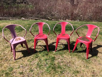 Vintage Red Metal Stackable Tolix Style Chairs (Set Of 4) - #BOB