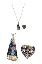 Glass Heart Pendant & Glass Pendant With Sterling Silver Chain - #JC-B