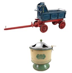 Vintage Sunny Suzy Toy Washing Machine & Painted Wood Wagon - #S13-2