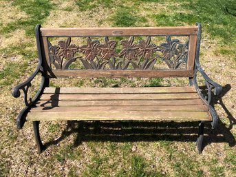 Daffodil Pattern Cast Iron & Wood Garden Bench By Regalia - #BOB