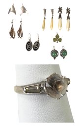 Collection Of Sterling Silver Earrings & Gemstone Ring, Size 8-1/4 - #JC-B