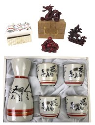 MCI Japanese Saki Set, Happy Buddha & Dragon Sculptures - #S11-1