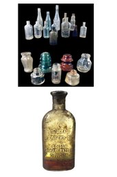 Collection Of Antique Bottles, Jars & Telephone Insulators - #S18-3