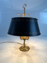 Brass Bouillotte Table Lamp With Green Tole Shade (WORKS) - #S28-3