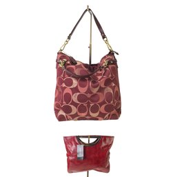 Coach F18003 Signature Burgundy Tote Bag And Style & Co. Faux Leather Handbag - #S14-3
