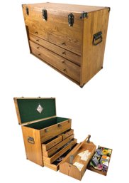Solid Oak 5-Drawer Hobby / Tool Chest With Contents - #S4-F