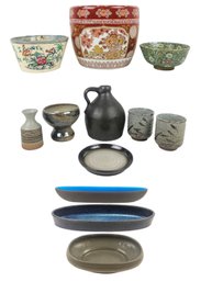 Japanese Imari Planter Pot, ACF Porcelain Ware, Teacups, Saki Bottle, Stoneware Jug & More - #S11-1