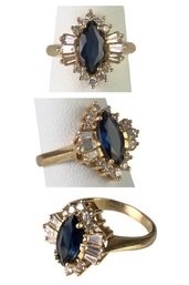 14K Yellow Gold Marquise Sapphire & Diamond Ring, Size 5 - #JC-B