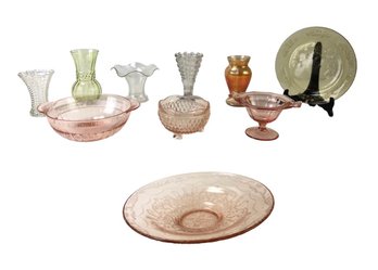 Collection Of Depression Glass, Anchor Hocking & Carnival Glass Flower Vases & More - #S2-3
