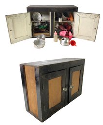 Vintage Children's Assorted Toy Kitchen Cookware & Tea Sets With Miniature Cabinet - #S4-2