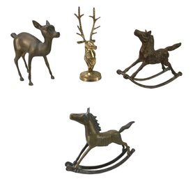 Vintage Brass Deer & Rocking Horse Figures - #S16-3