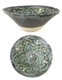 Persian Hand Painted Glazed Pottery Conical Bowl With Floral Motif - #S12-1