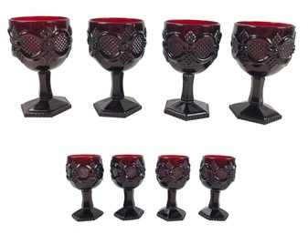 Vintage Avon 1876 Cape Cod Ruby Red Glass Wine Goblets & Cordial Glasses - #S17-3