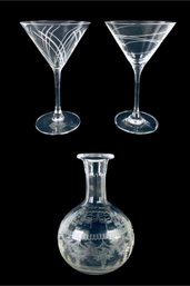 Mikasa Martini Glasses & Etched Glass Liquor Decanter - #FS-4