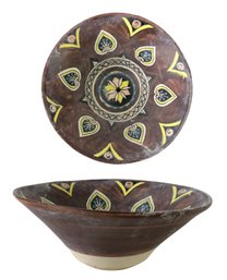 Persian Earthenware Conical Pottery Bowl With Hand Painted Floral Design - #S6-3