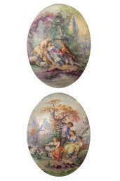Pair Of French Porcelain Transfer Printed Wall Plaques With Hand Painted Highlights - #FS-5