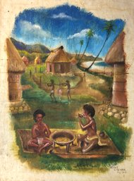 1971 Fijian Folk Art Painting, Signed Antonio S. Veikoso - #S11-4