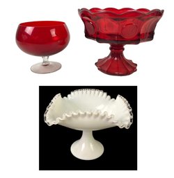 Fenton Silver Crest Footed Bowl, Fostoria Coin Glass Compote Bowl & More - #S13-2