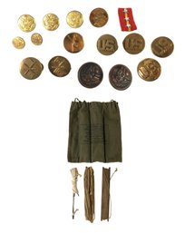 Collection Of Military Lapel Pins, Buttons & US Army Fishing Kit - #JC-R