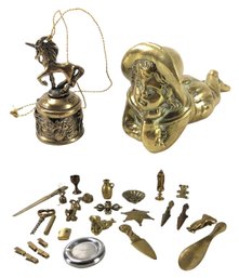 Vintage Bronze Riccio Unicorn Bell, Brass Figurines, Letter Openers, Light & More - #S16-3