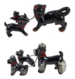 Vintage Red Ware Ceramic Black Cat Family & Black Poodle Family - #FS-4