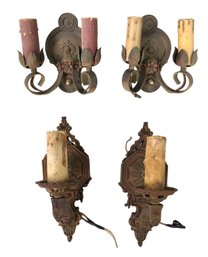 1920s Cast Aluminum Electrified Single & Double Arm Wall Sconces - #S19-2