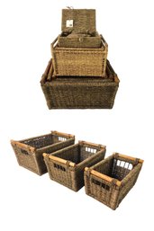 Trio Of Wood Handled Nesting Baskets & Tohu Bohu Basket / Woven Bag - #S4-1