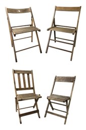 Collection Of Slatted Wood Folding Chairs (Set Of 4) - #SR