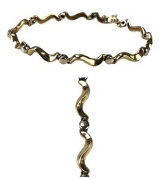 14K White & Yellow Gold Wave Link Bracelet (Made In Italy) - #JC-B