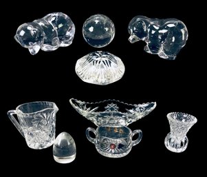 Collection Of Crystal & Glass: Bear Figurines, Paperweights & Serving Dishes - #S14-3