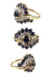 14K Yellow Gold Sapphire & Diamond Cluster Ring, Size 6-3/4 - #JC-B