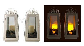 Pair Of Flameless Pillar Candle Gift Box Lanterns - #S14-4