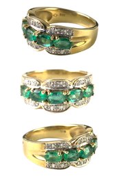 14K Yellow Gold Emerald & Diamond Ring, Size 7-1/4 - #JC-B