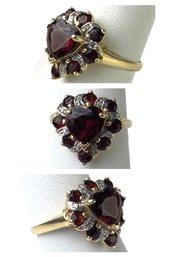 14K Yellow Gold Heart Shape Garnet & Diamond Ring, Size 7 - #JC-B