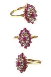 14K Yellow Gold Ruby & Diamond Pave Cluster Ring, Size 7-1/4 - #JC-B