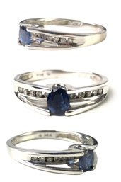 14K White Gold Sapphire & Diamond Ring, Size 7-1/4 - #JC-B