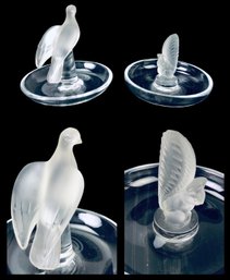 Lalique Frosted Glass Dove & Squirrel Jewelry Trinket Dishes (Made In France) - #FS-4