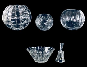 Collection Of Cut Crystal Rose Bowls, Dinner Bell & ACC Poland Lead Crystal Dish - #S2-3