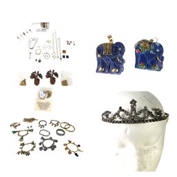 Blue Lapis Elephant Pendants & Large Collection Of Costume Jewelry - #JC-R