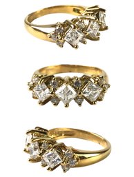 Cubic Zirconia & Sterling Silver Ring With Gold Wash, Size 5-34 - #JC-L