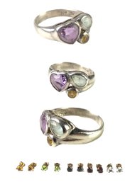 Sterling Silver Gemstone Stud Earrings (5 Sets) & Sterling Silver Amethyst, Citrine & Topaz Ring - #JC-R