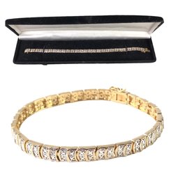 Sterling Silver With Gold Wash Tennis Bracelet - #JC-L