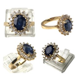 14K Yellow Gold Sapphire & Diamond Cocktail Ring, Size 7 - #JC-B