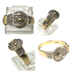 14K Yellow Gold Diamond Belt Buckle Ring, Size 9-3/4 - #JC-B