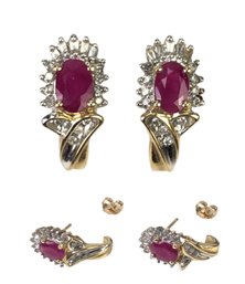 14K Yellow Gold Ruby & Diamond Earrings - #JC-B