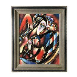 Cubist Harlequin Acrylic On Canvas Painting, Signed Rystron - #A11