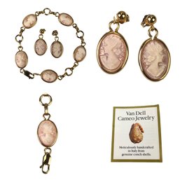 Van Dell 14K Gold Conch Shell Cameo Bracelet & Earring Set (Made In Italy), BRAND NEW - #JC-B