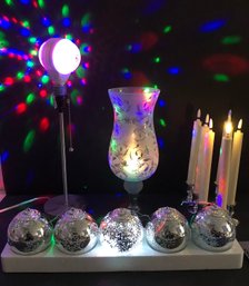 Illuminated Snowflake Ornaments, 3D LED Flameless Candles & Valerie Hill Frosted Hurricane- #S4-2