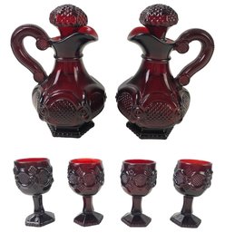 Vintage Avon 1876 Cape Cod Ruby Red Glass Cruet Set & Goblets - #FS-5